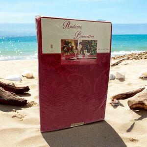 Brownstone Gallery Red Damask Poinsetta Tablecloth 60”x104” Oval Stein Mart VTG